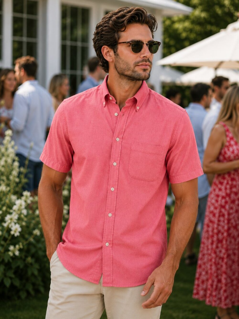 Vintage Lands' End Men's Medium Coral Pink Oxford Button Down Cotton Shirt